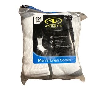 Athletic Works Men's Crew Socks 12 Pair Moisture Wicking White Gray Size 6-12